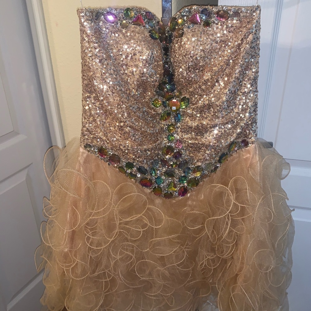 Multicolored Sequence gold minidress
